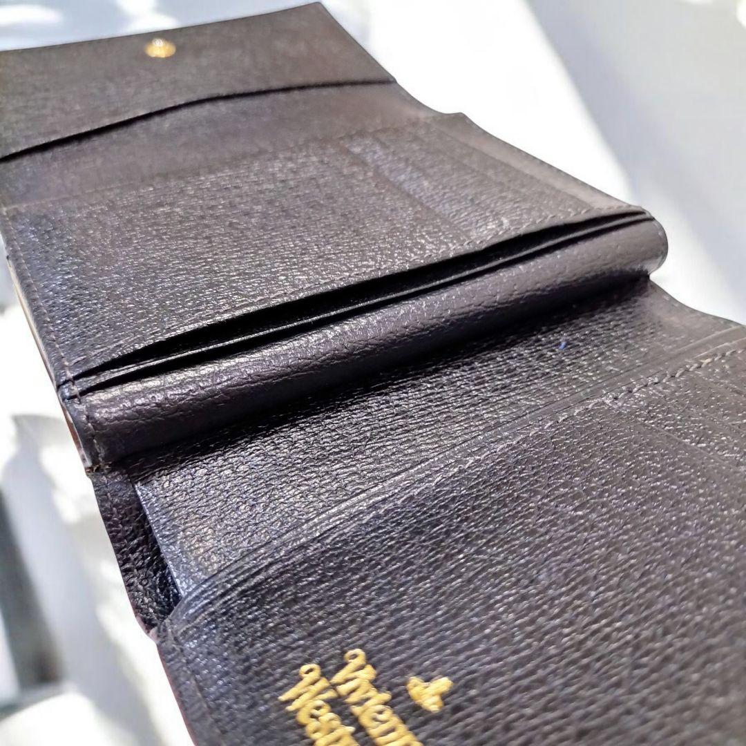 箱付 ヴィヴィアン 三つ折り財布 がま口 ビッグオーブ ブラック 本革 レザー