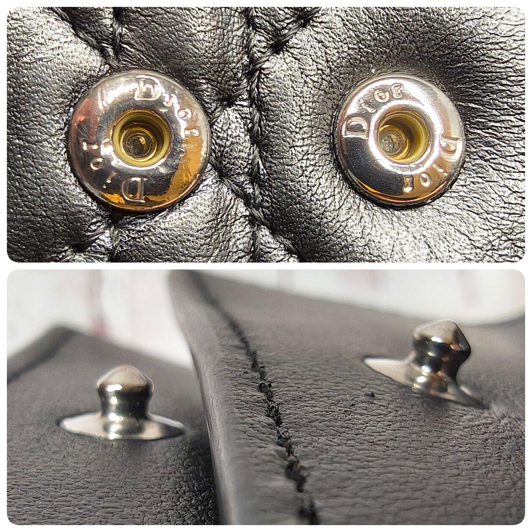 【現行／極美品】ディオール 三つ折り財布 ロータス カナージュ ラムスキン／黒C