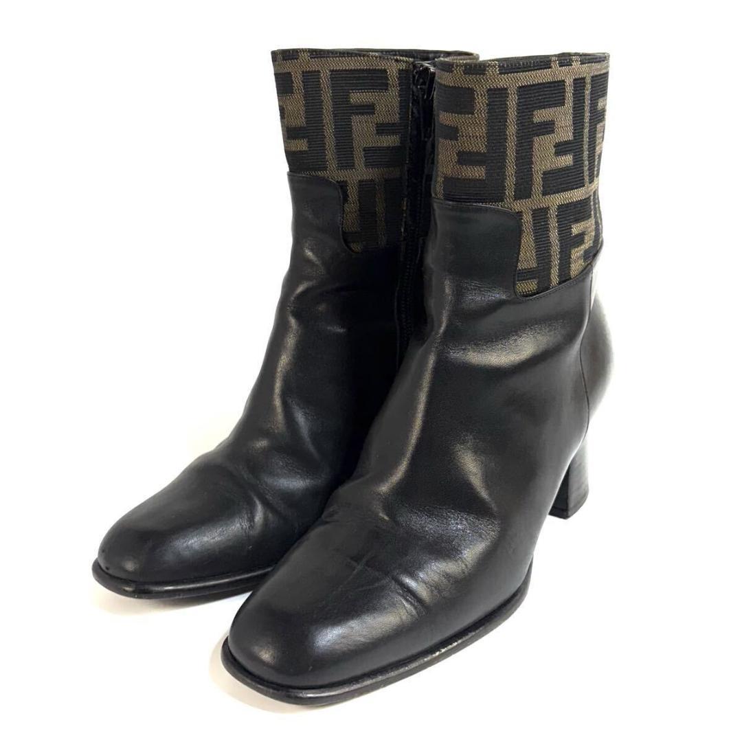 【美品】FENDI レザー ズッカ ブーティ ブラウン 36イタリア製 元箱付き