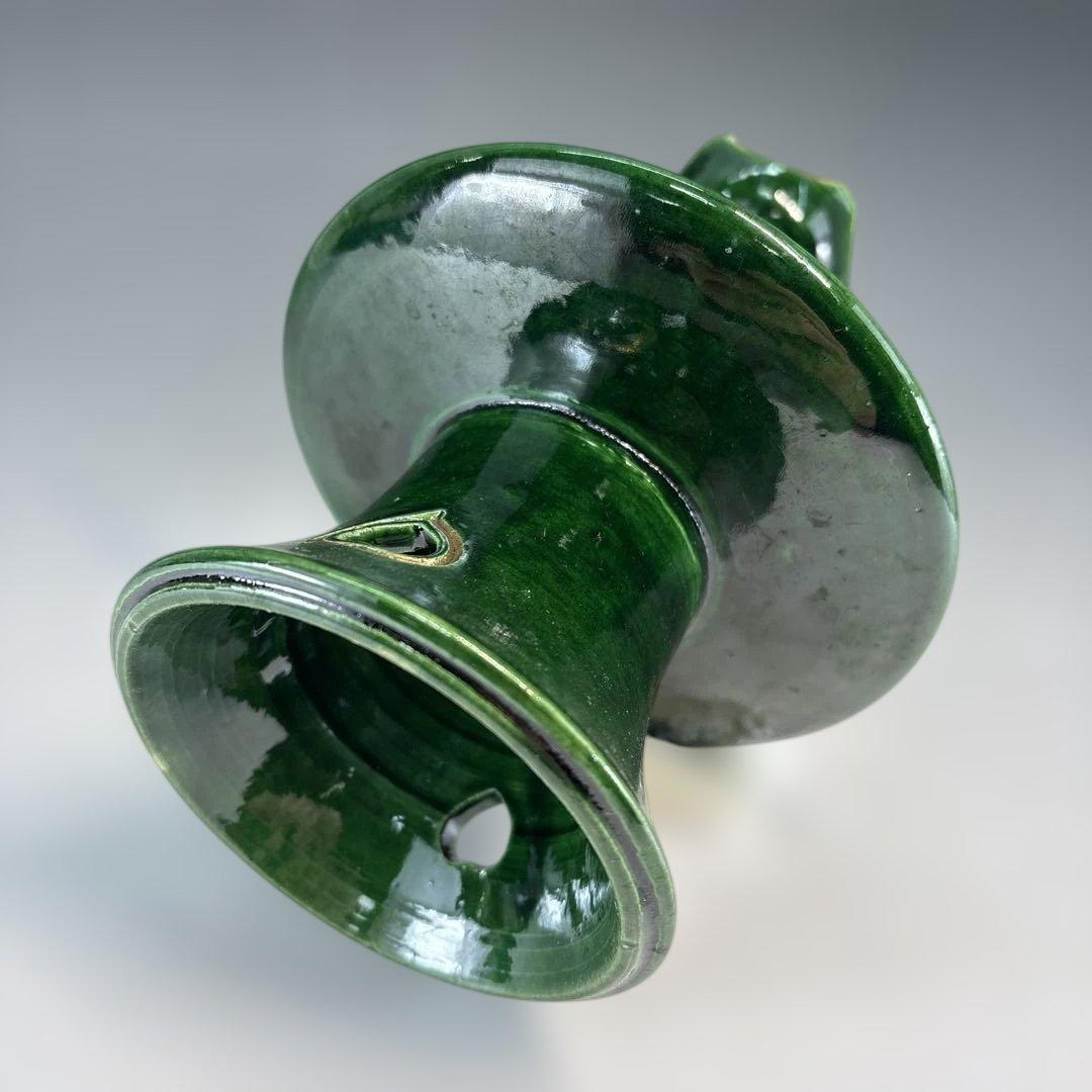 【中古品】茶道具　和楽造　緑釉膳燭（紙箱）
