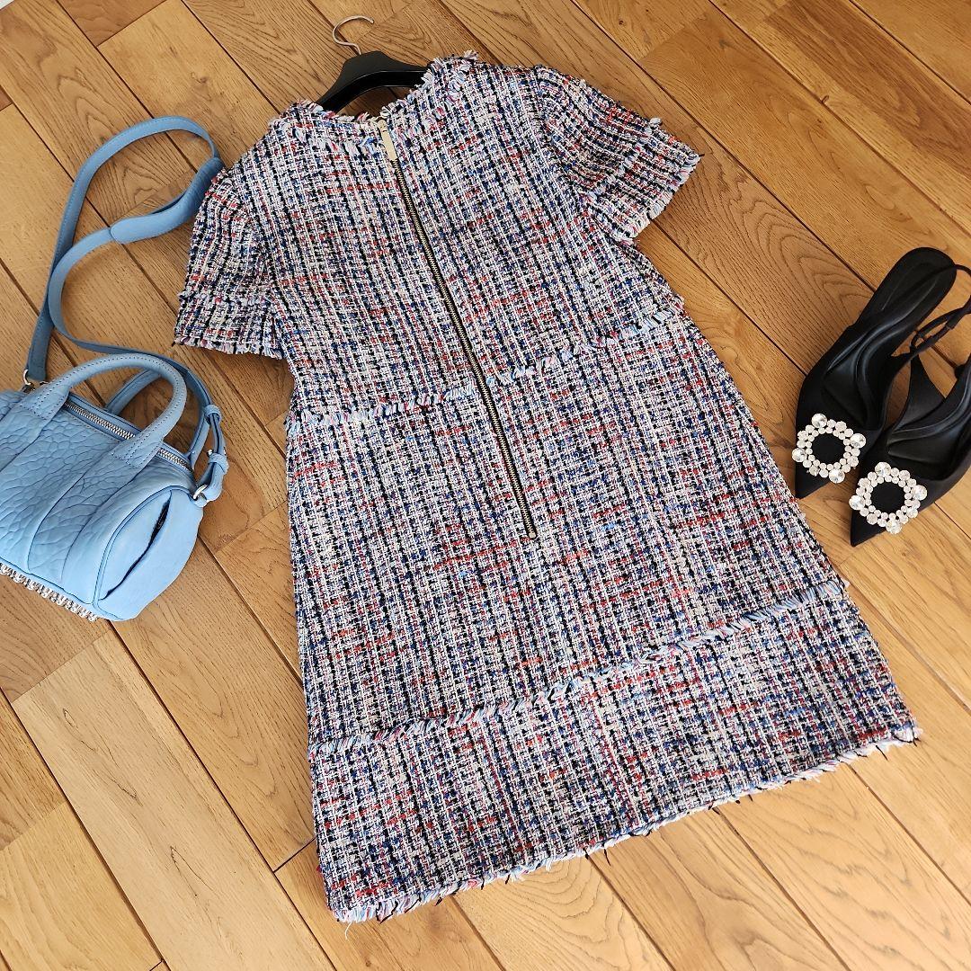 TED BAKER 高級ツイードサックワンピース　ブルーMix　クリーニング済