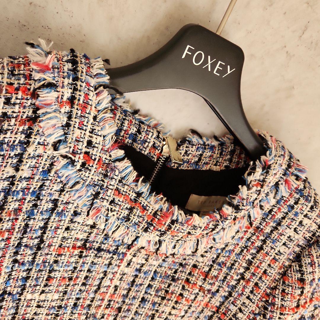 TED BAKER 高級ツイードサックワンピース　ブルーMix　クリーニング済