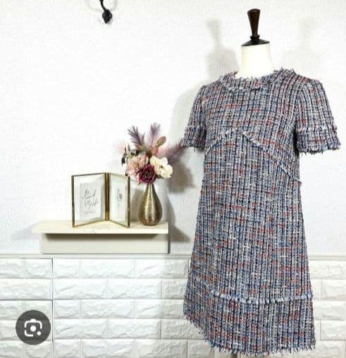 TED BAKER 高級ツイードサックワンピース　ブルーMix　クリーニング済