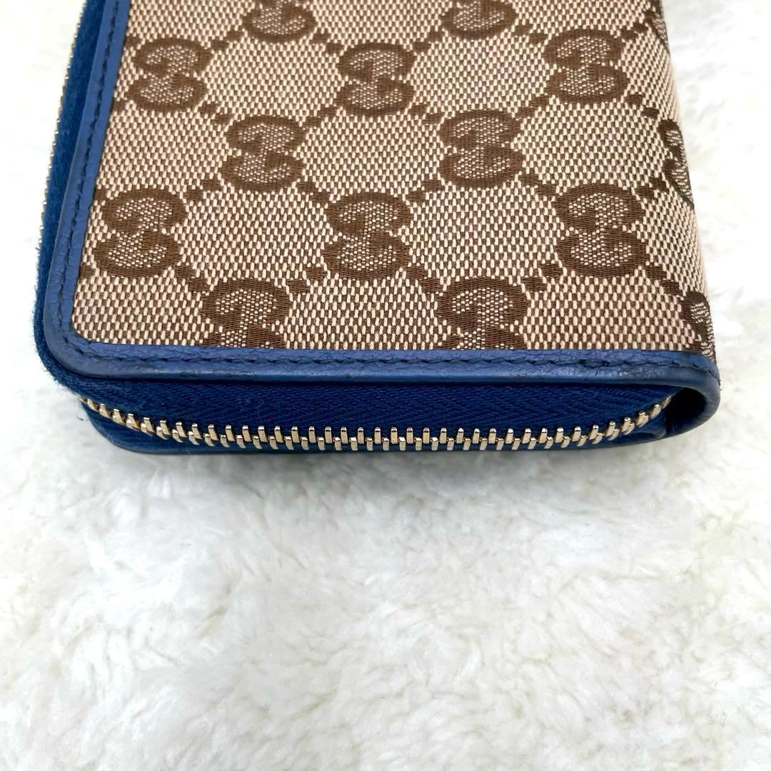 美品 グッチ GUCCI 2つ折り 財布　ラウンドファスナー　キャンバス シマ
