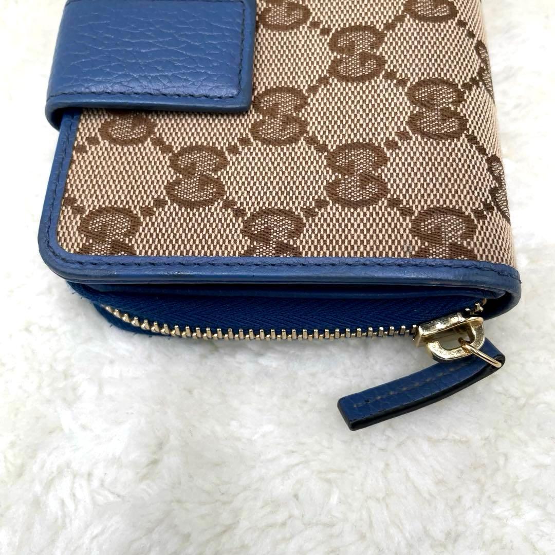 美品 グッチ GUCCI 2つ折り 財布　ラウンドファスナー　キャンバス シマ