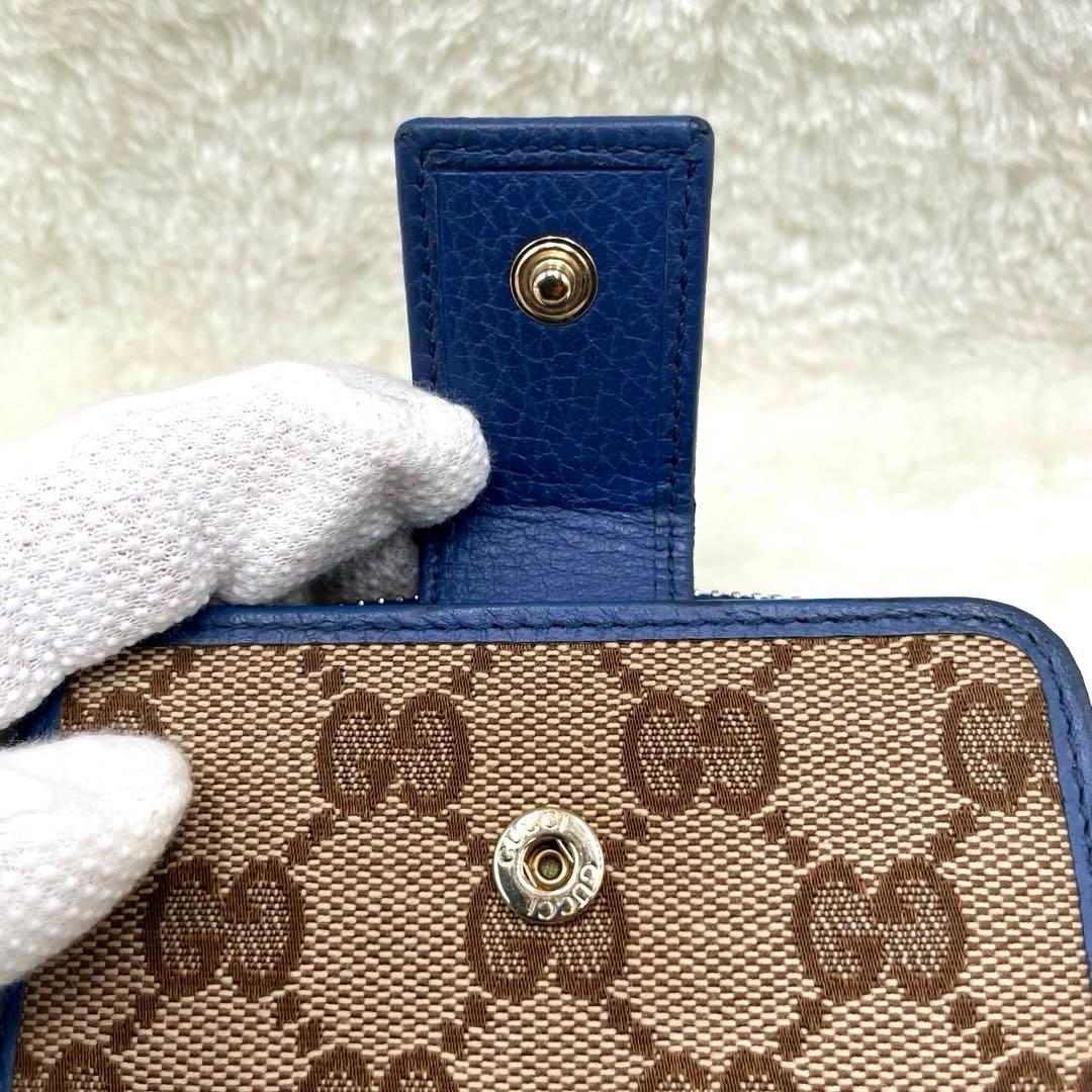 美品 グッチ GUCCI 2つ折り 財布　ラウンドファスナー　キャンバス シマ