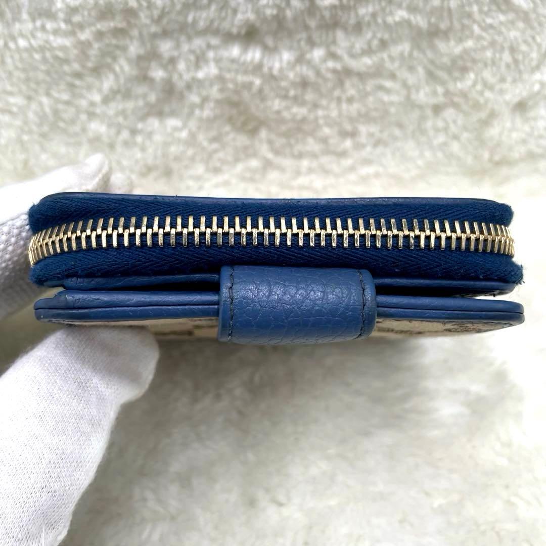 美品 グッチ GUCCI 2つ折り 財布　ラウンドファスナー　キャンバス シマ