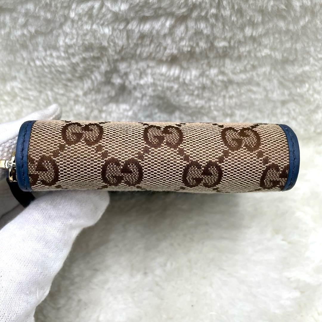 美品 グッチ GUCCI 2つ折り 財布　ラウンドファスナー　キャンバス シマ