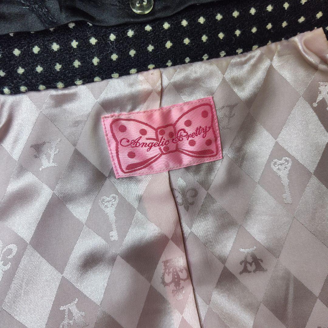 Angelic Pretty ドット柄 リボン ファー付きロングコート ブラック