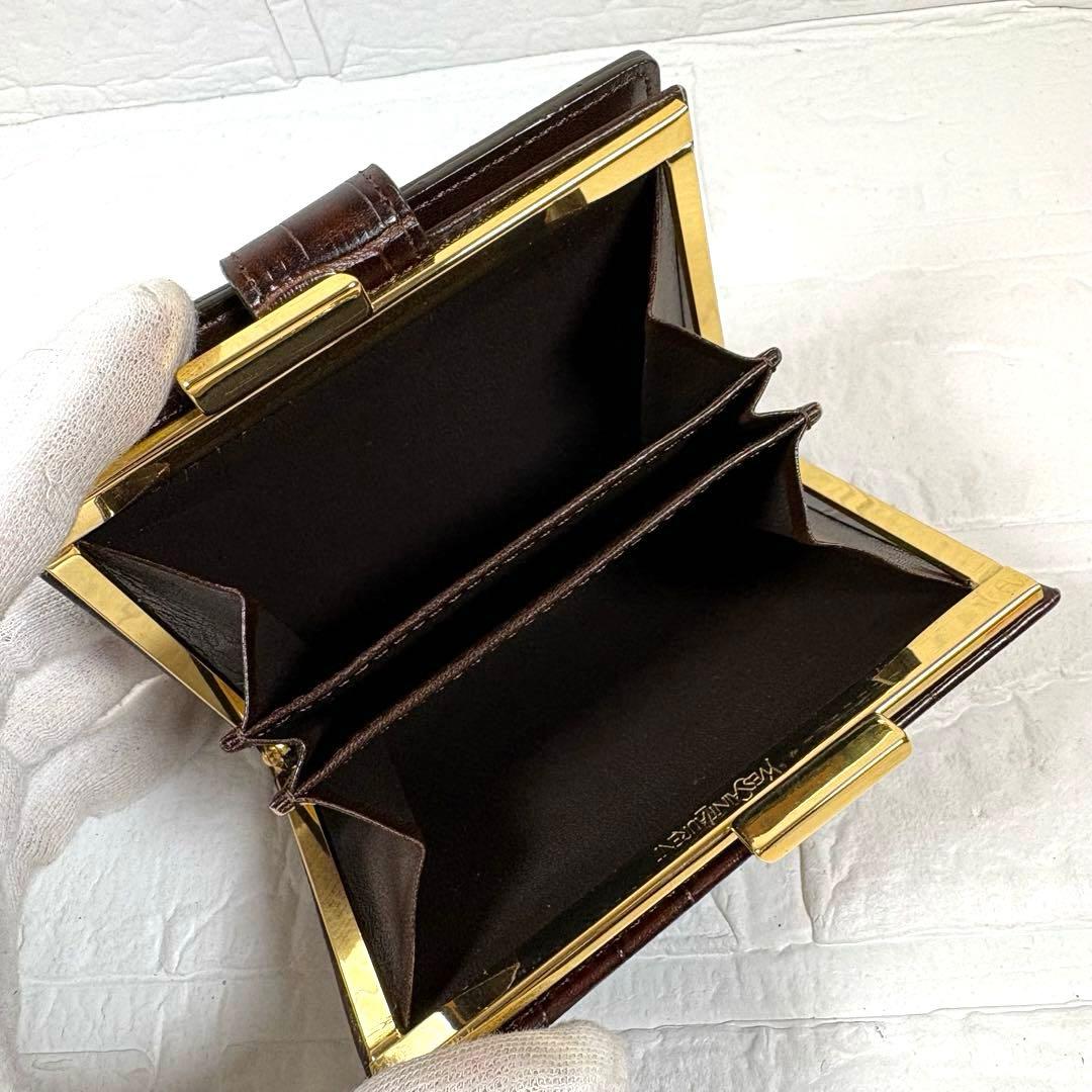 ☆Yves Saint Laurent 折り財布 ガマ口 ブラウン クロコ型押し