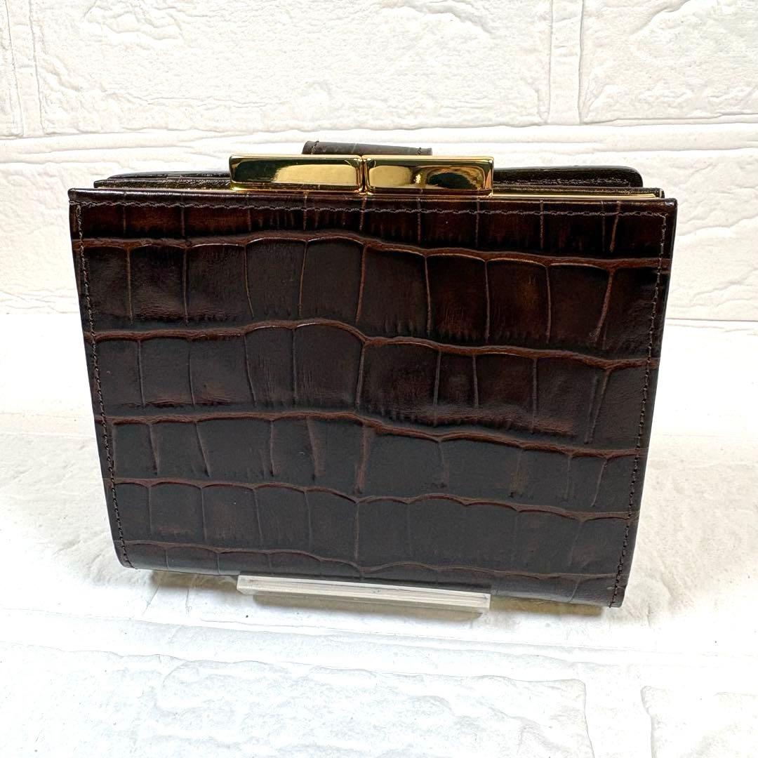 ☆Yves Saint Laurent 折り財布 ガマ口 ブラウン クロコ型押し