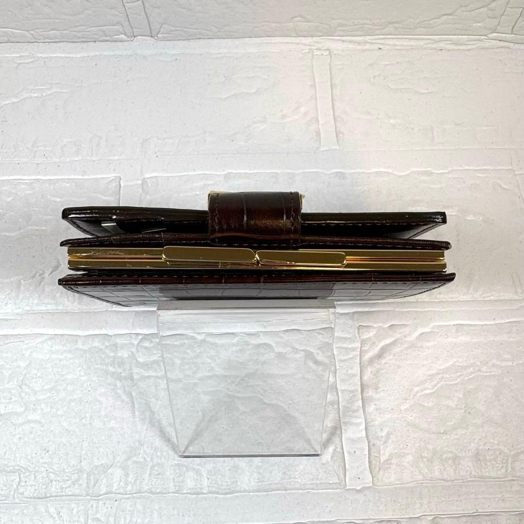 ☆Yves Saint Laurent 折り財布 ガマ口 ブラウン クロコ型押し