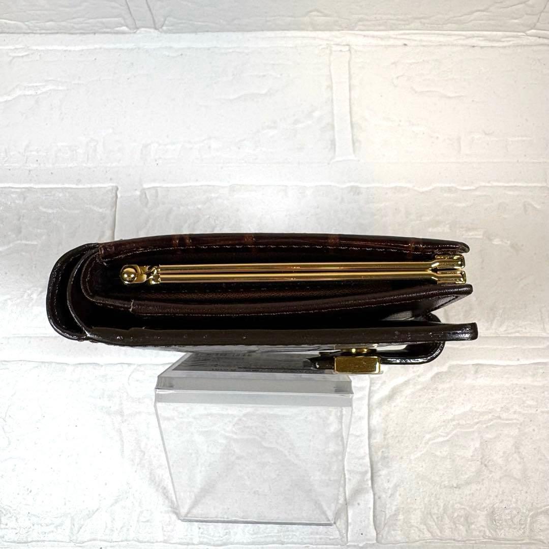 ☆Yves Saint Laurent 折り財布 ガマ口 ブラウン クロコ型押し