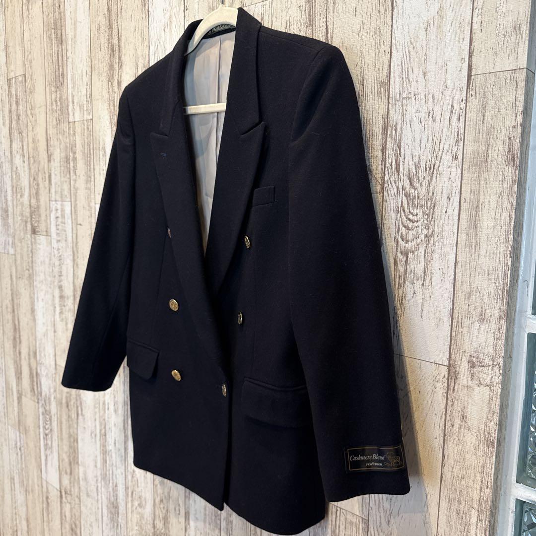 美品 NEWYORKER 金ボタン カシミヤ混 ダブル 紺ブレ ジャケット 9