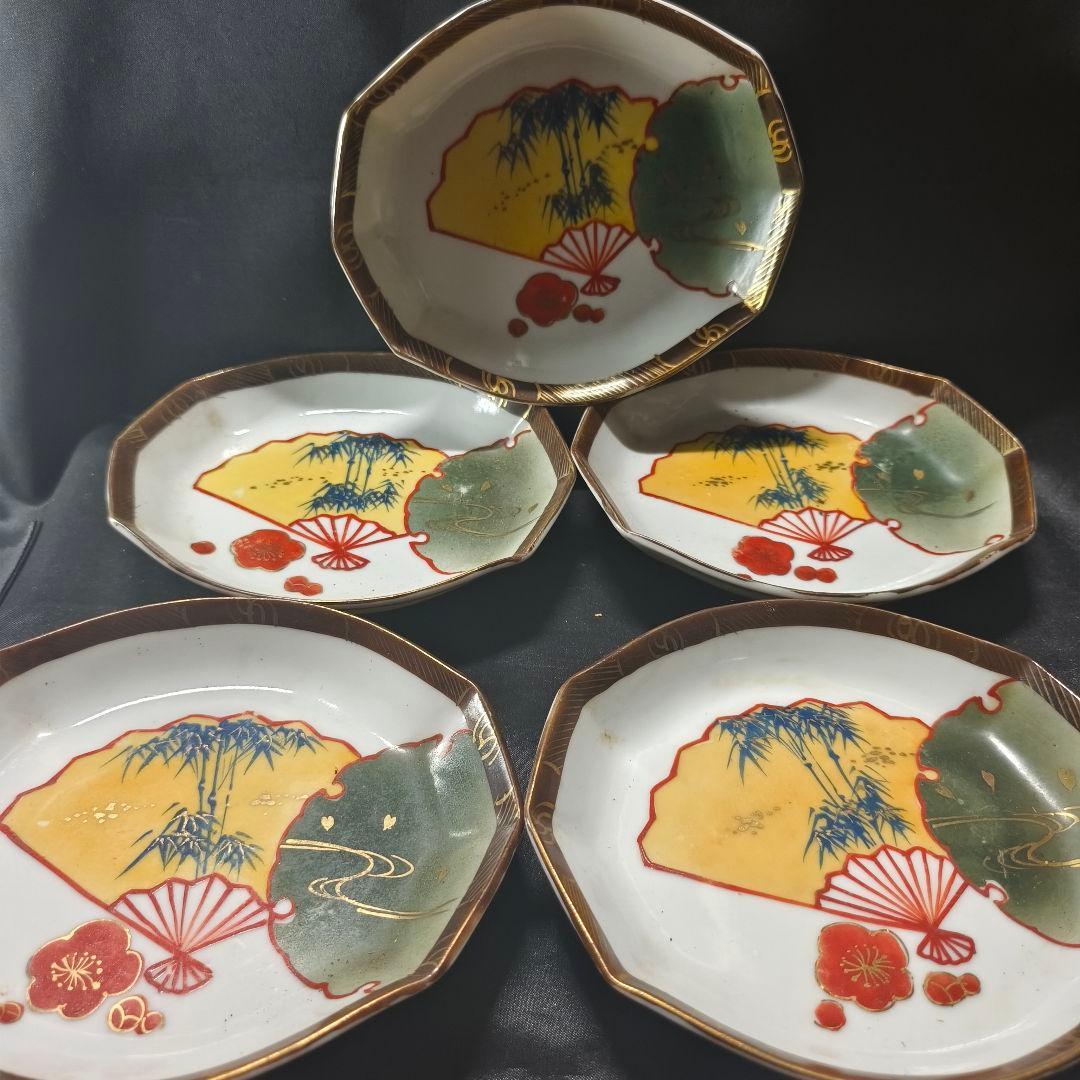 古九谷 菱形色絵皿 手描き大正骨董 和食器 古美術 アンティーク 蒐集家放出美品