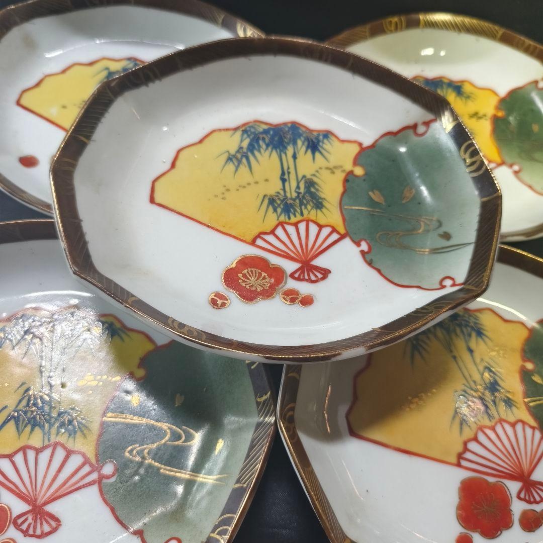 古九谷 菱形色絵皿 手描き大正骨董 和食器 古美術 アンティーク 蒐集家放出美品