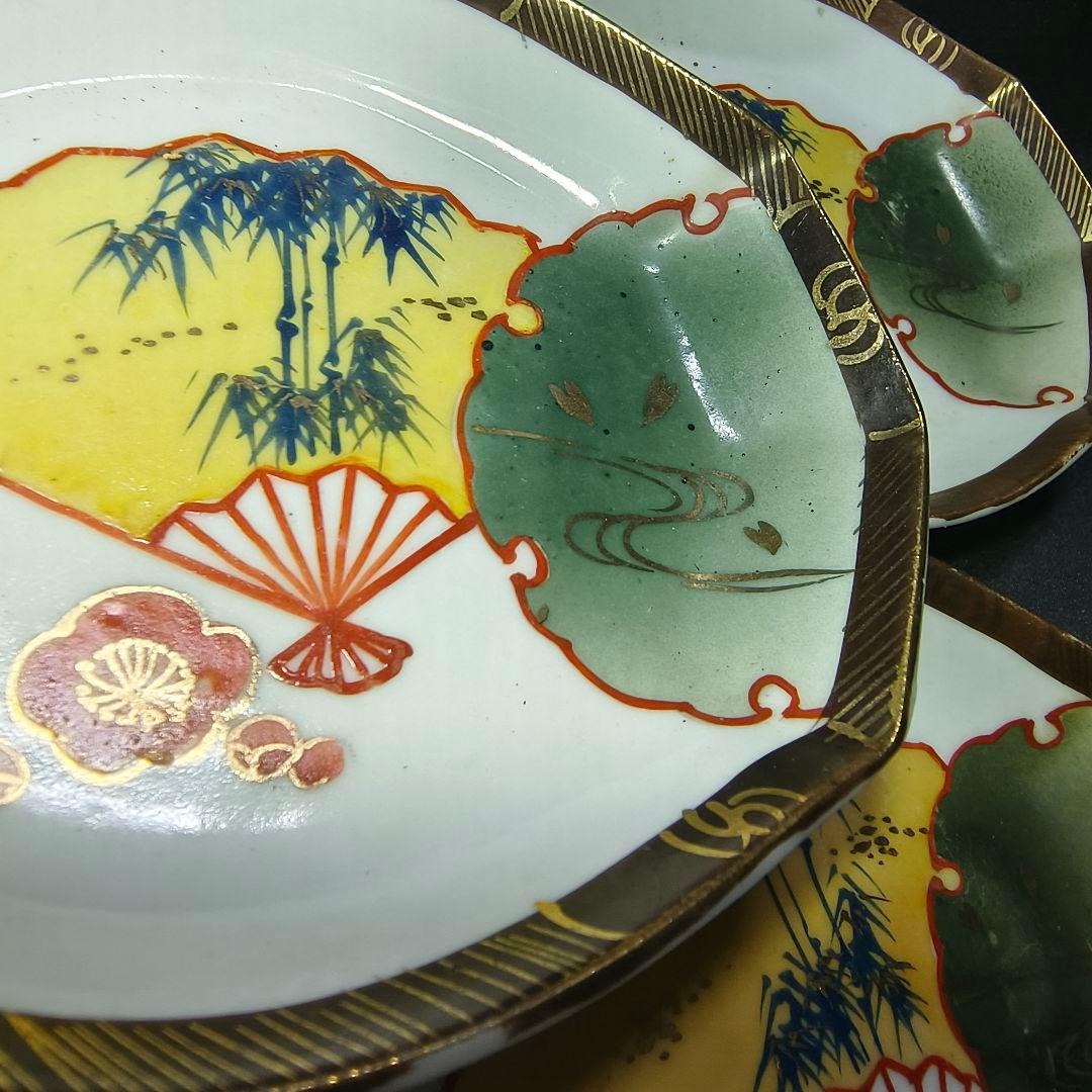 古九谷 菱形色絵皿 手描き大正骨董 和食器 古美術 アンティーク 蒐集家放出美品