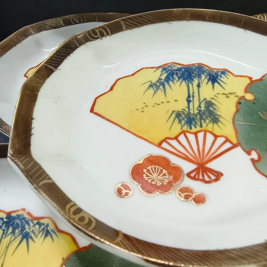 古九谷 菱形色絵皿 手描き大正骨董 和食器 古美術 アンティーク 蒐集家放出美品