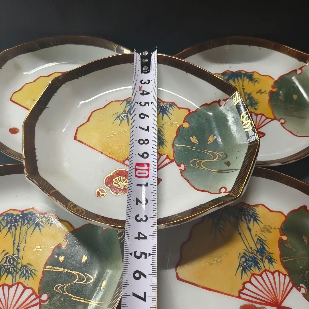 古九谷 菱形色絵皿 手描き大正骨董 和食器 古美術 アンティーク 蒐集家放出美品