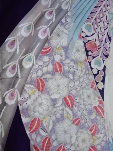 振り袖　正絹　辻が花孔雀柄　未使用品
