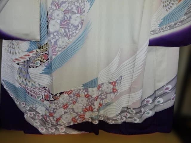 振り袖　正絹　辻が花孔雀柄　未使用品