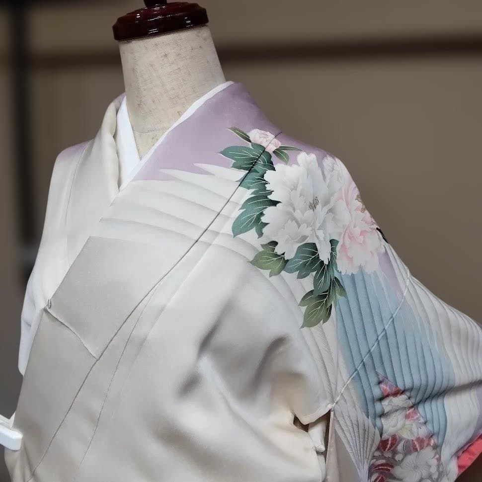 振り袖　正絹　辻が花孔雀柄　未使用品