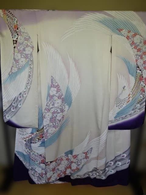 振り袖　正絹　辻が花孔雀柄　未使用品
