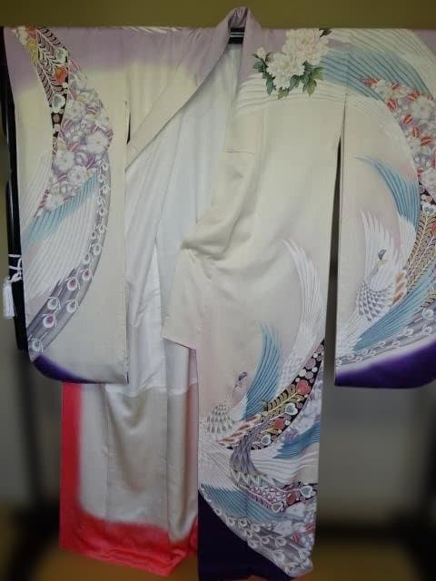 振り袖　正絹　辻が花孔雀柄　未使用品