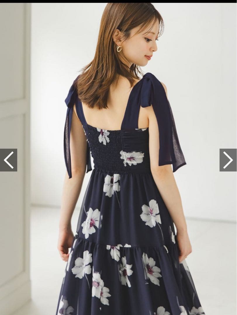 SNIDEL FLOWERCOLLECTIONプリントショルダーリボンワンピース
