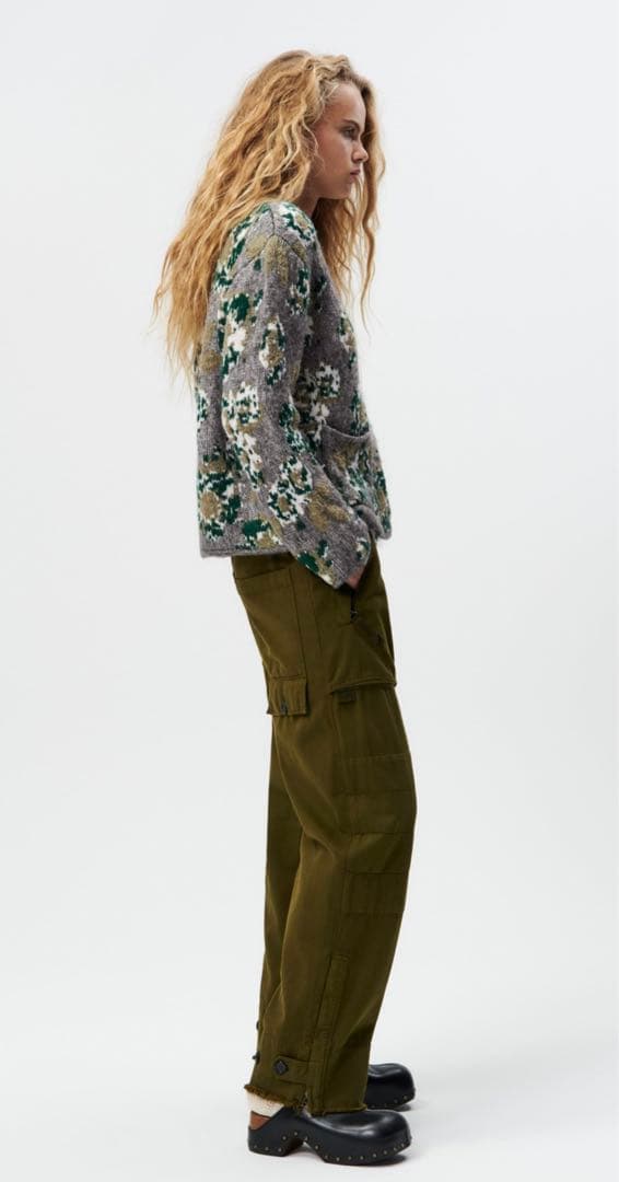 【新品未使用】ZARA フラワージャガード ニット カーディガン М ザラ