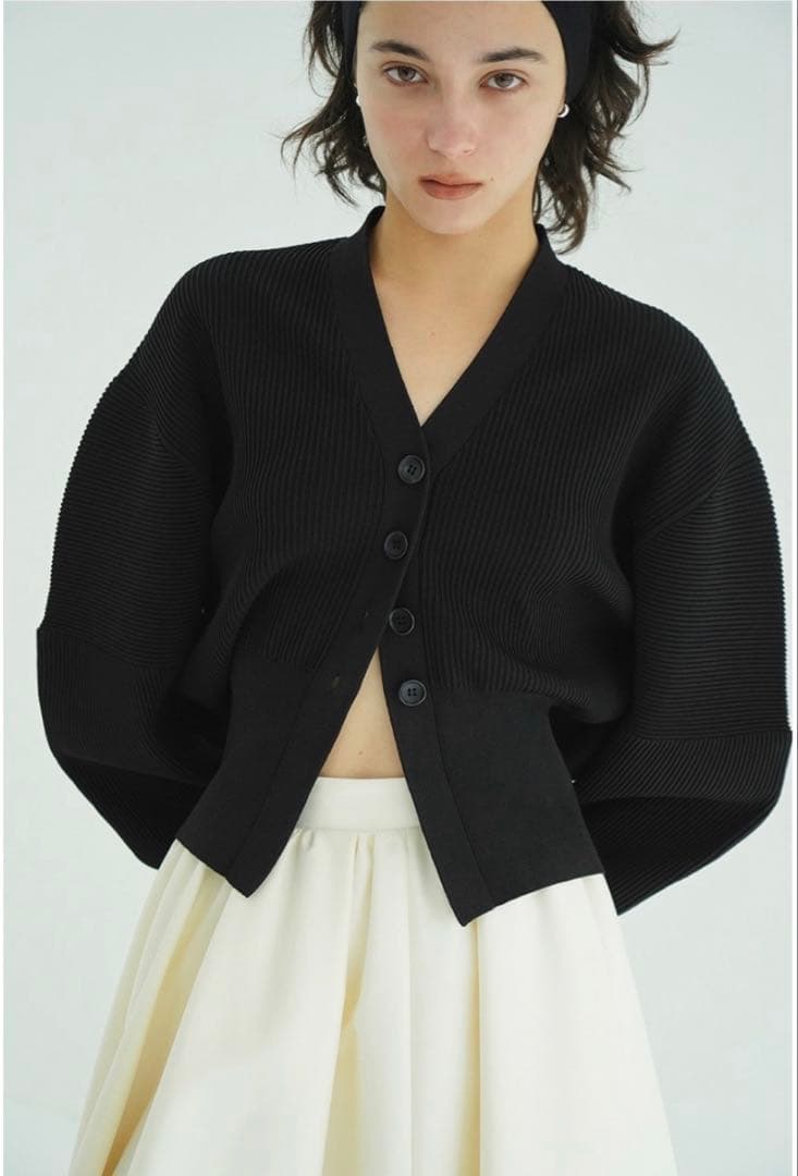 CLANE CURVED SLEEVE KNIT CARDIGAN ブラック