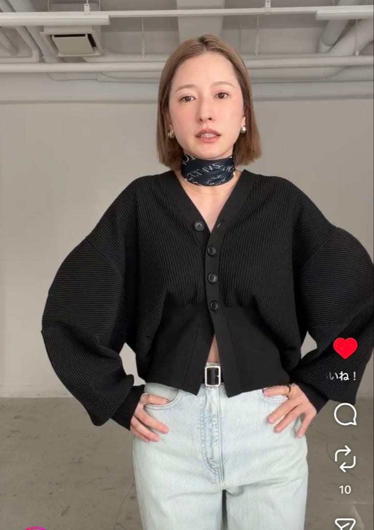 CLANE CURVED SLEEVE KNIT CARDIGAN ブラック