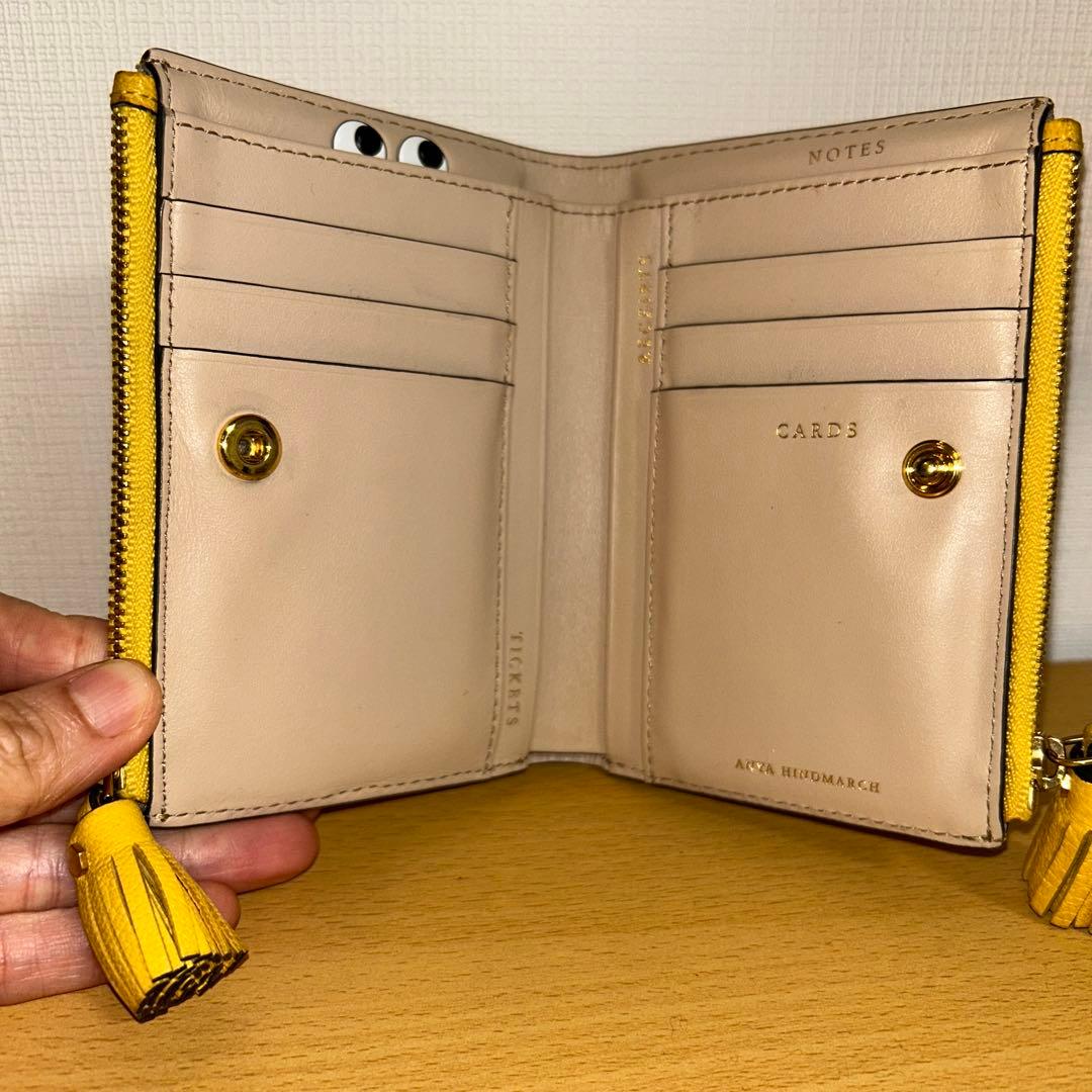 美品　アニヤハインドマーチイエロー レザー 二つ折り財布