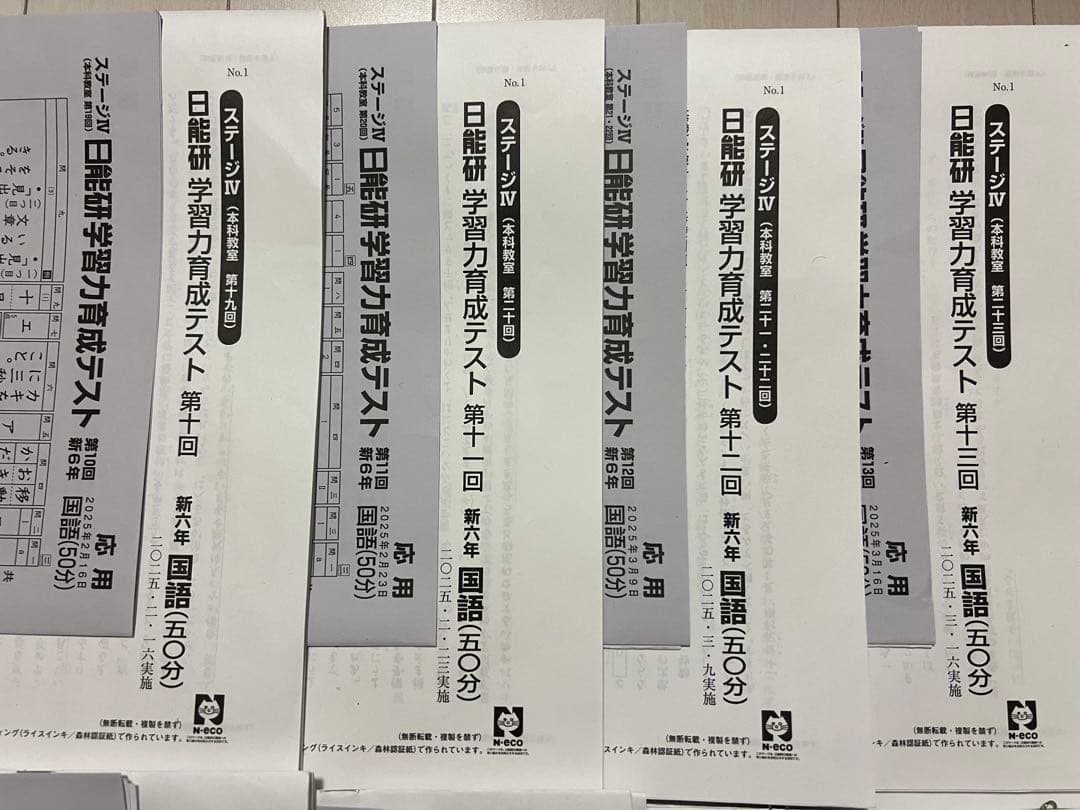 日能研　2025年度　6年　学習力育成テスト　合格力育成テスト　合格力実践テスト