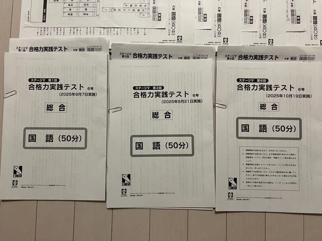 日能研　2025年度　6年　学習力育成テスト　合格力育成テスト　合格力実践テスト