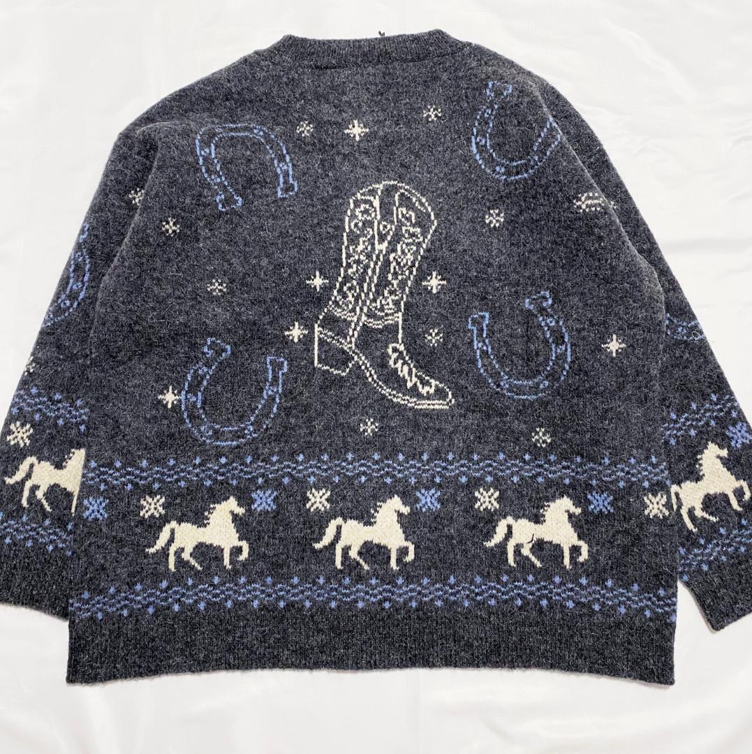 新品 ZARA ジャカードニットボタンカーディガン M 馬柄セーター