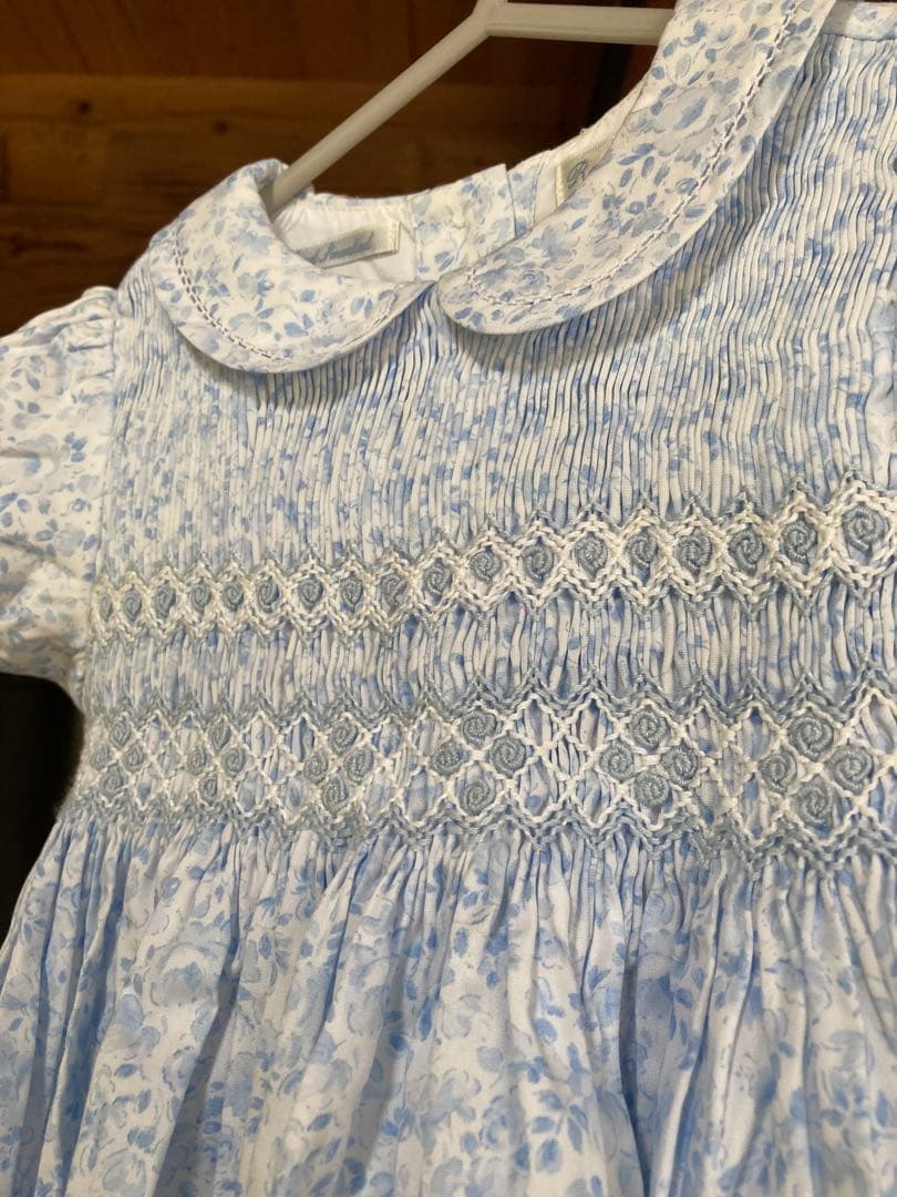水色花柄スモッキングワンピース　ブルマ付き