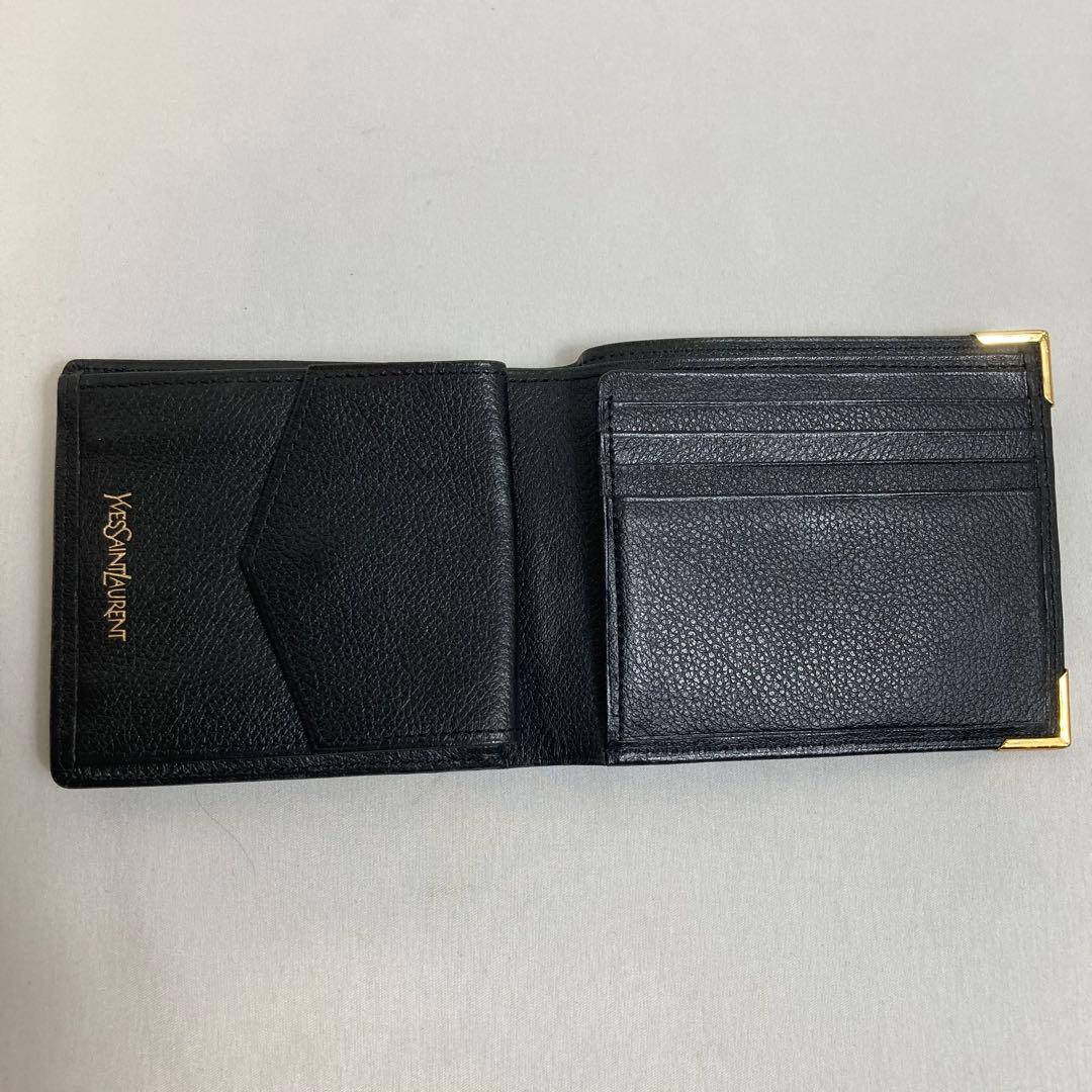 【美品】イヴ・サンローラン　二つ折り財布 カサンドラ　ロゴ　ブラック　レザー