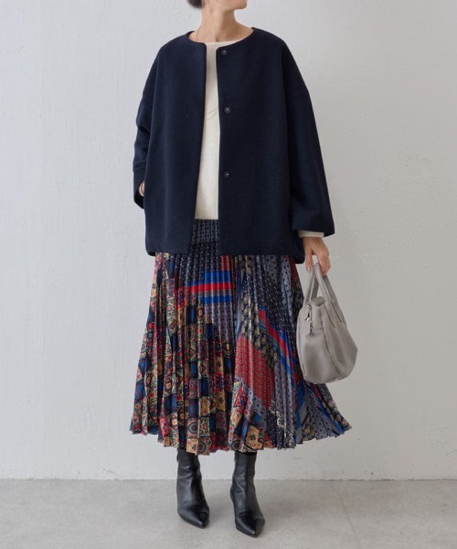 ✨定価1.9万円✨ビアズリー　プリント切り替え　プリーツスカート　ウエストゴム