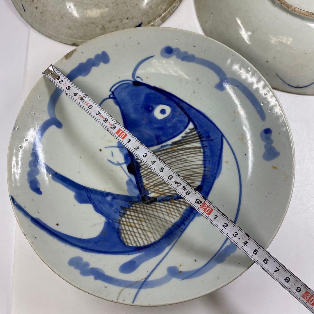 中国清時代　魚図大皿3枚　25.5/25.2/22.7㎝　東Y7-0331③