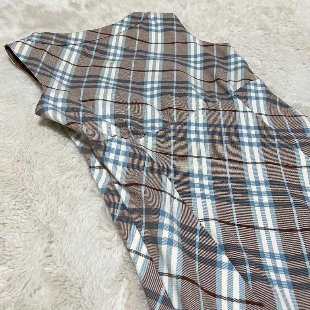 バーバリーブルーレーベル　ワンピース　ノースリーブ　ノバチェック　水色　白　茶