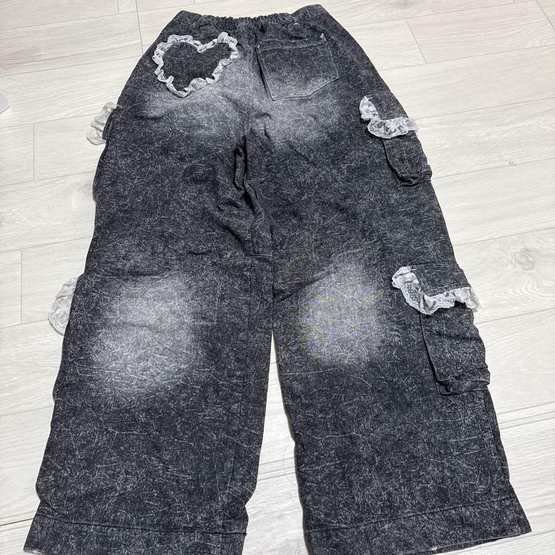 ficklebebe レースフリルカーゴデニム