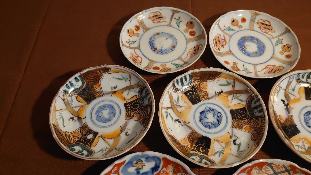 古伊万里　伊万里　豆皿　菓子皿　色絵　金襴手　小紋　３種　７客