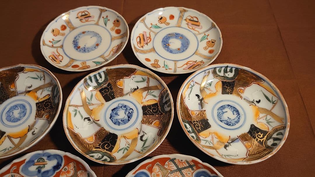 古伊万里　伊万里　豆皿　菓子皿　色絵　金襴手　小紋　３種　７客