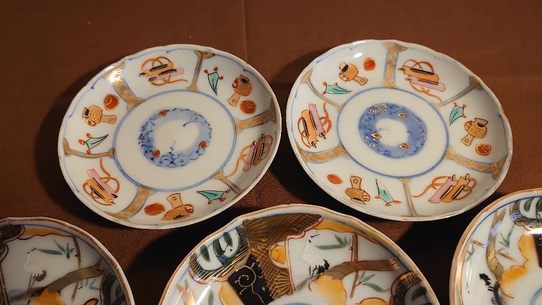 古伊万里　伊万里　豆皿　菓子皿　色絵　金襴手　小紋　３種　７客