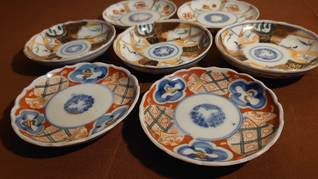 古伊万里　伊万里　豆皿　菓子皿　色絵　金襴手　小紋　３種　７客