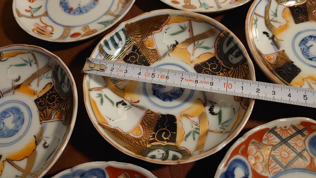 古伊万里　伊万里　豆皿　菓子皿　色絵　金襴手　小紋　３種　７客