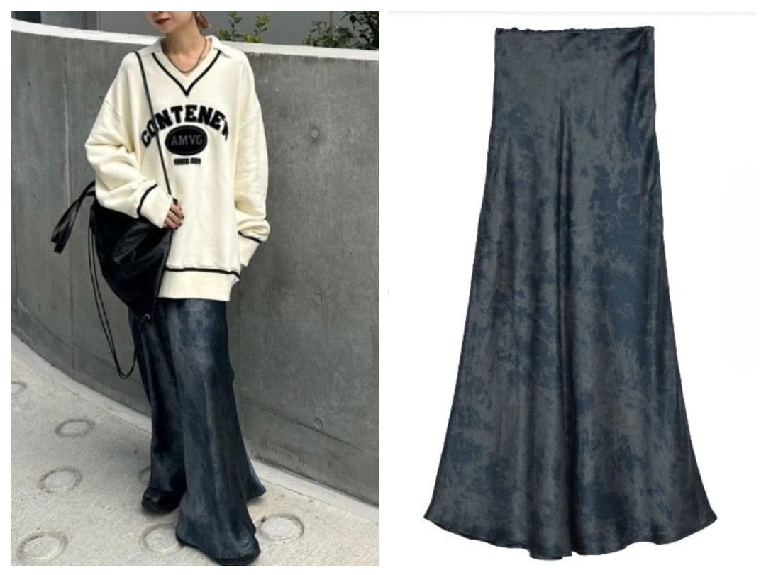 Ameri 24AW BIAS SATIN PRINT SKIRT アメリ
