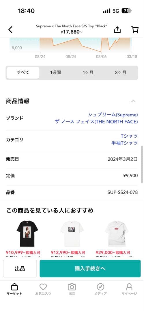 THE NORTH FACE Supreme コラボ Tシャツ ブラック