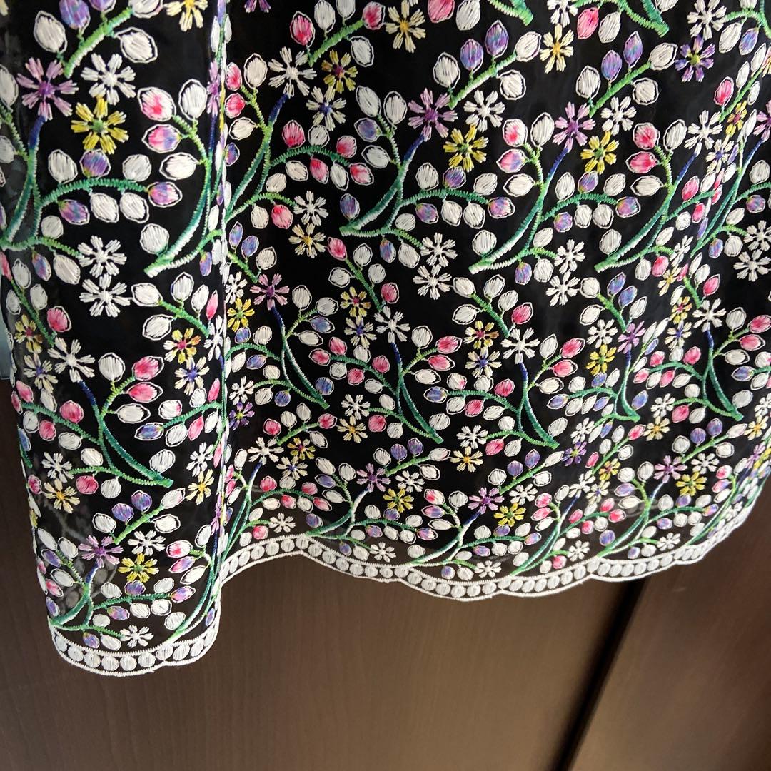 エムズグレイシー 花柄刺繍 半袖ワンピース　38
